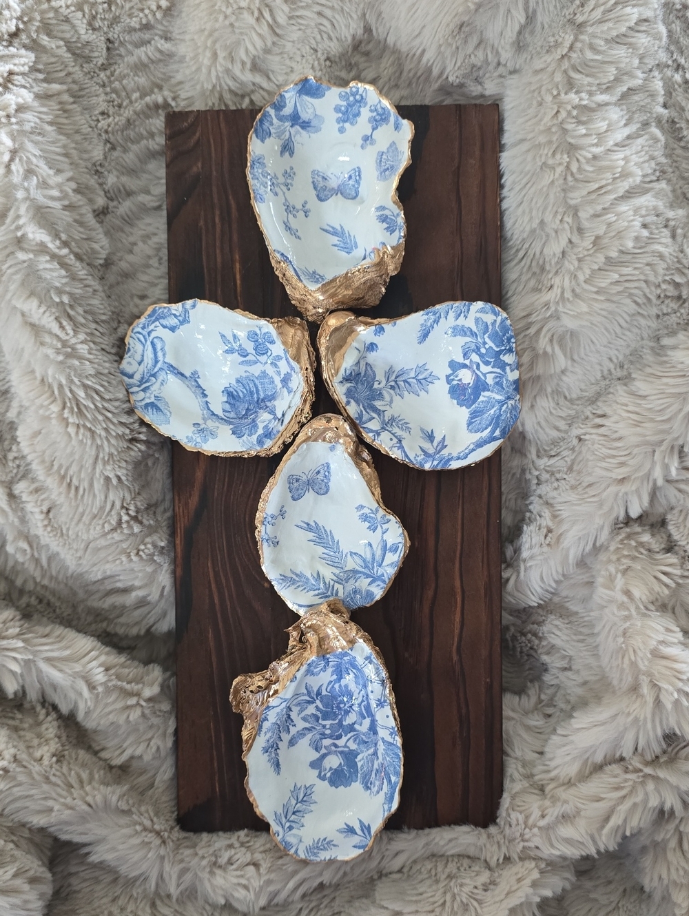 Blue Floral Oyster Shell Wall Art